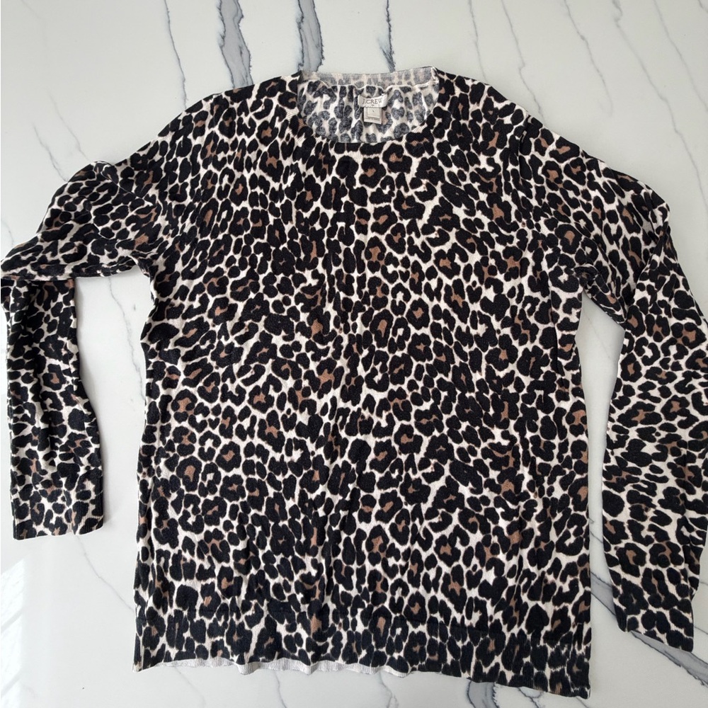 J. Crew Women's Teddie Leopard Print Sweater - Black and Cream